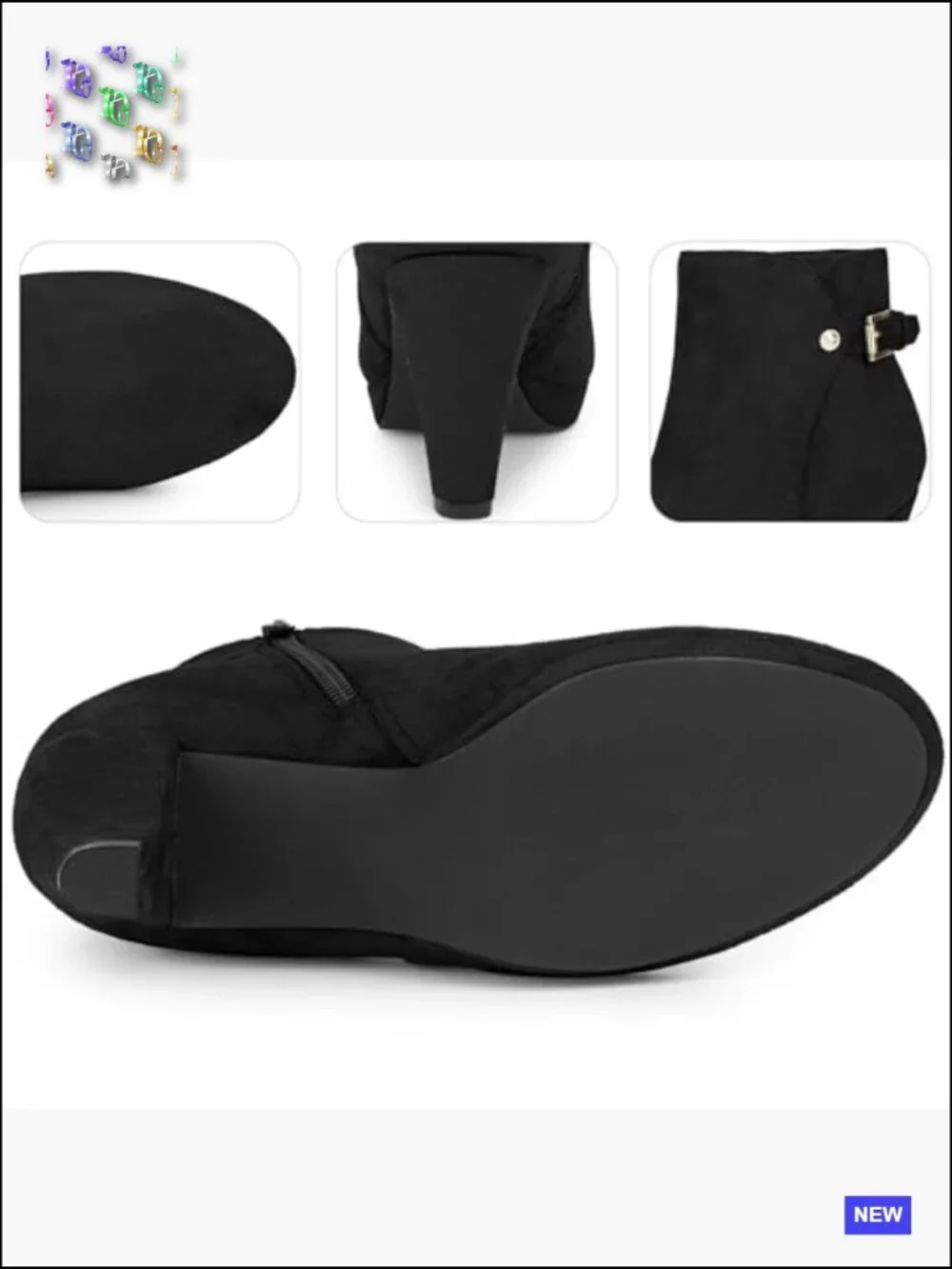 Chunky Heel Ankle Booties Low Platform Round Toe Buckle Zipper Closure